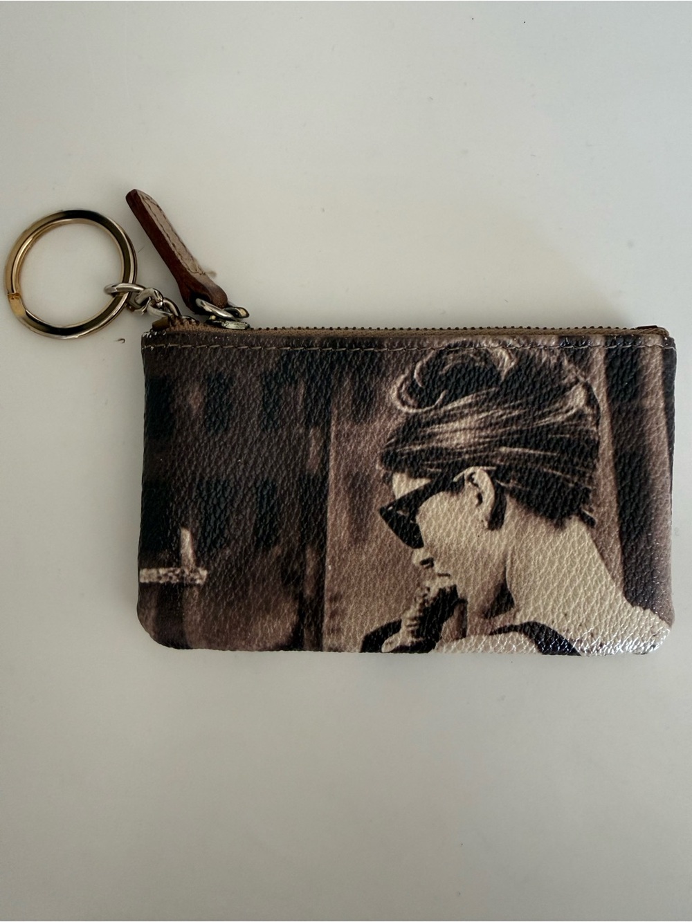 Small Beige Brown Coin Pouch Keychain